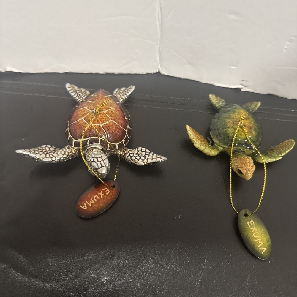 Lot of 2 Exuma Bahamas Sea Turtle Christmas Ornaments Souvenir Island Decor